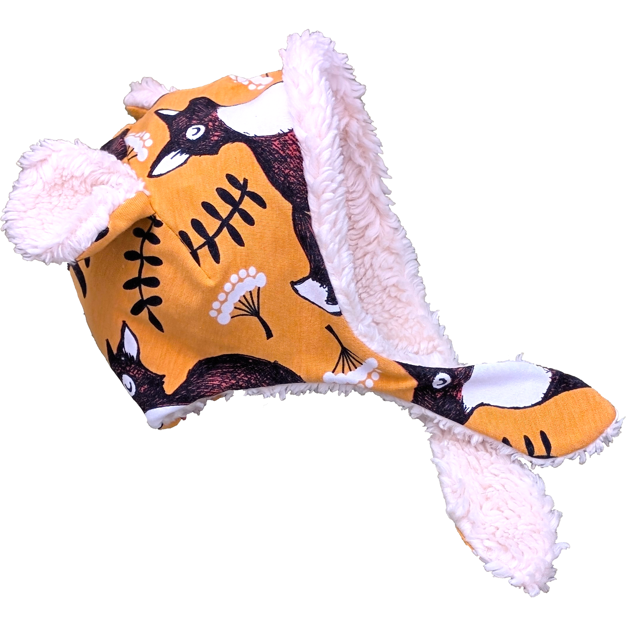 bonnet bébé bio renards fond ocre